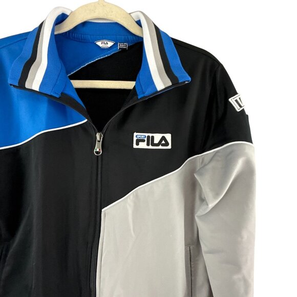 Fila Italia Track Jacket Youth XL 18-20 Black Blue Gray Zip Up Flag Patch - Picture 4 of 9